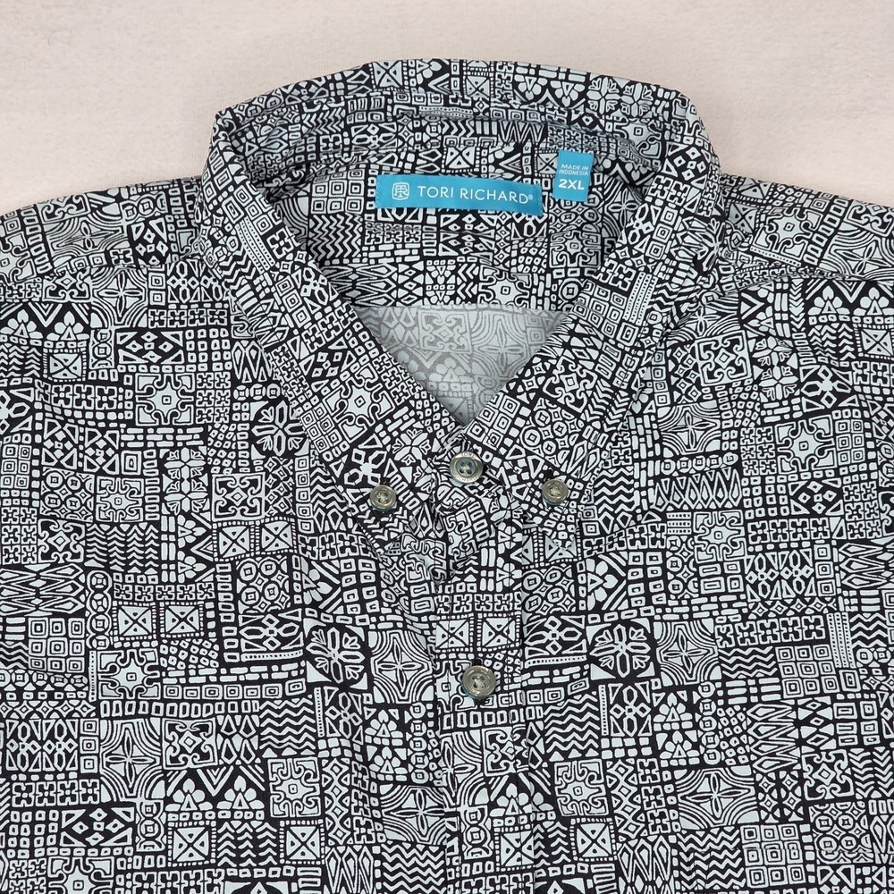 Tori Richard Hawaiian Short Sleeve Nylon Camp Shirt Mens XXL Blue Vintage